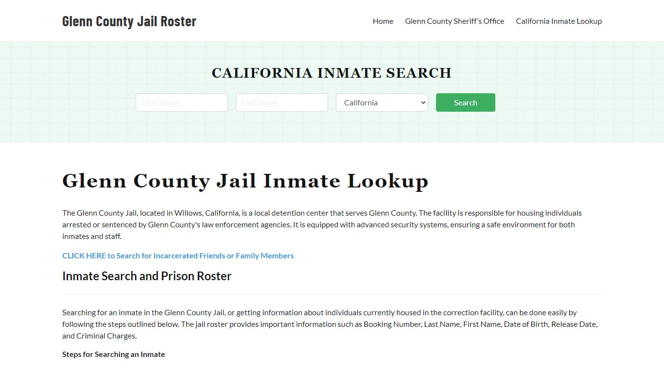 Glenn County Jail Roster Lookup, CA, Inmate Search