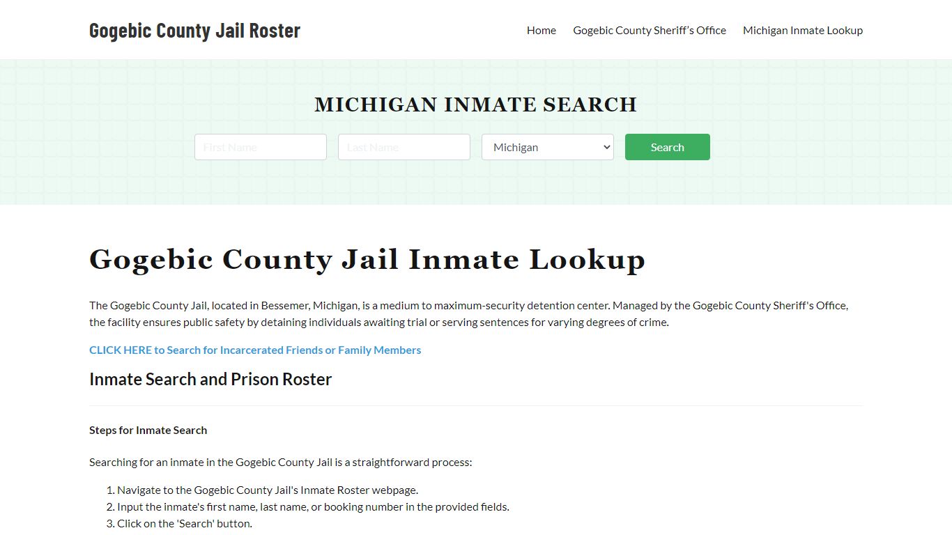 Gogebic County Jail Roster Lookup, MI, Inmate Search