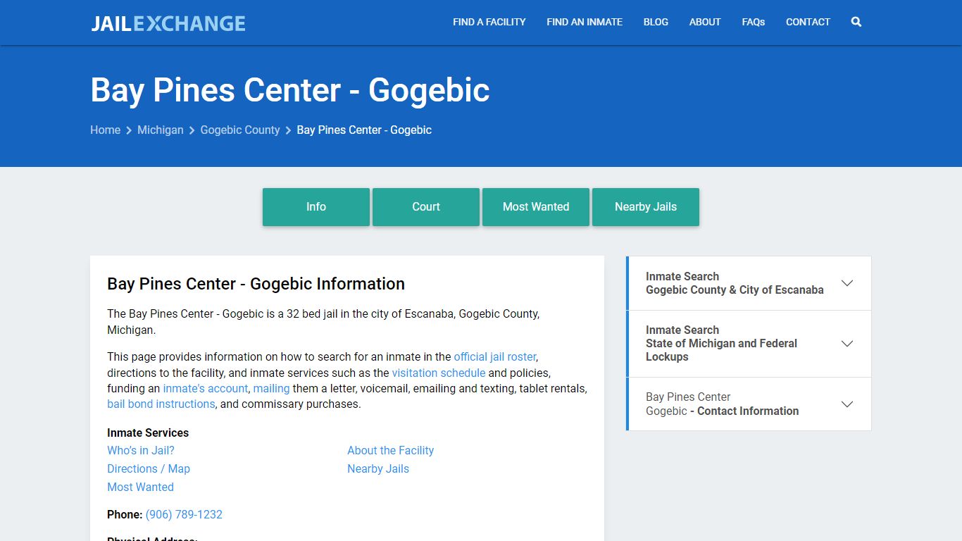 Bay Pines Center - Gogebic, MI Inmate Search, Information - Jail Exchange