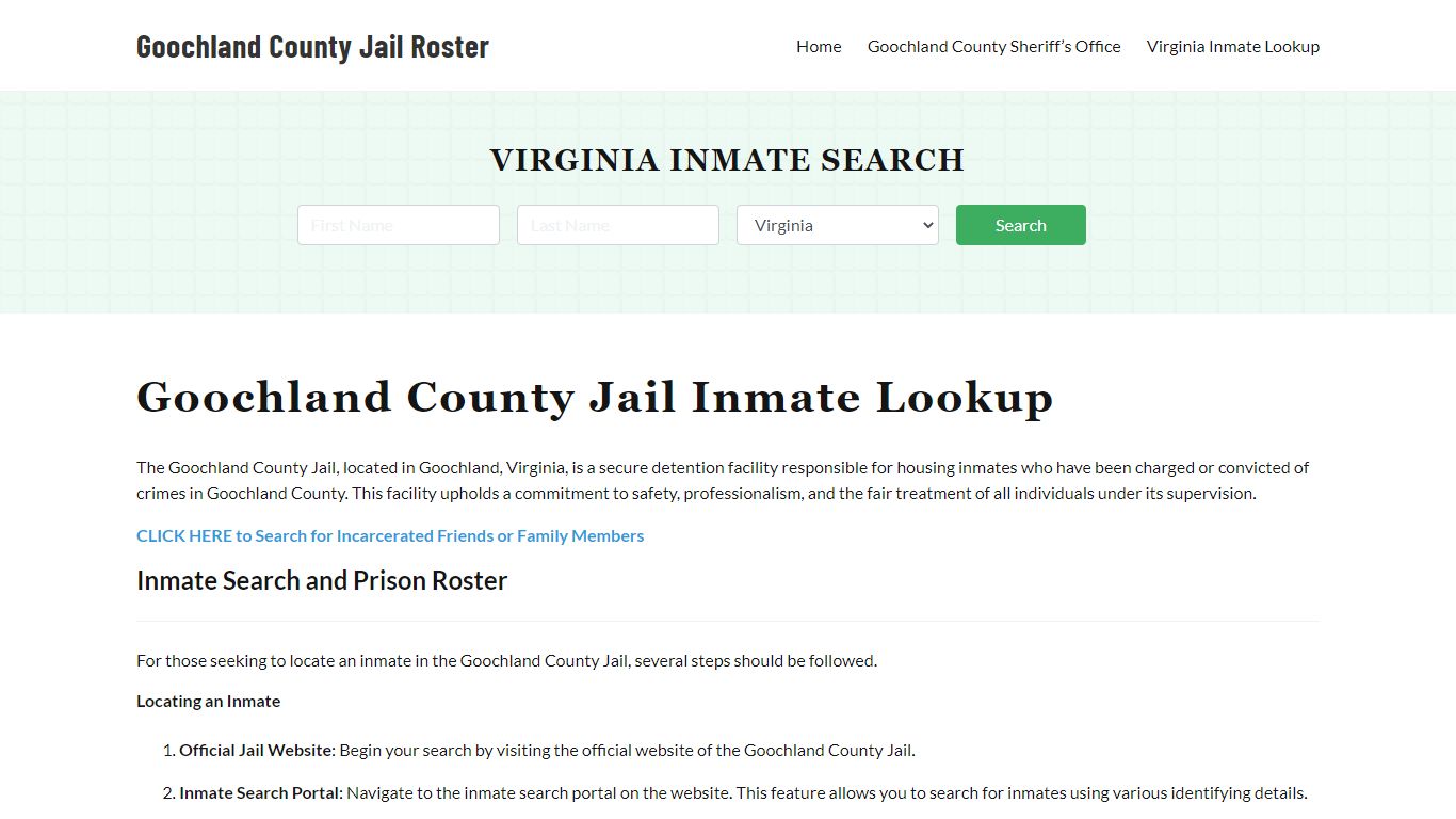Goochland County Jail Roster Lookup, VA, Inmate Search