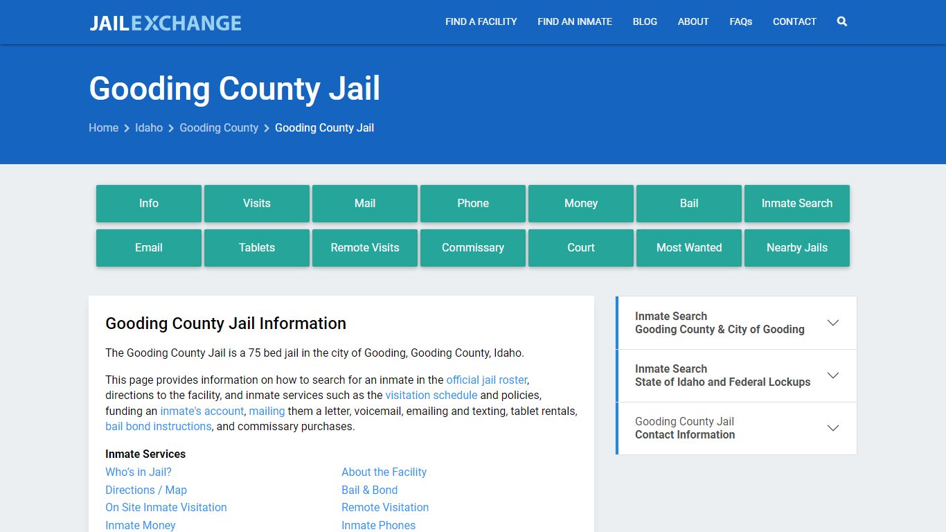 Gooding County Jail, ID Inmate Search, Information