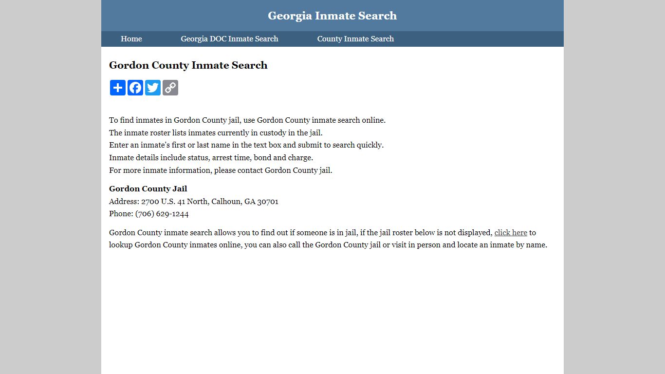 Gordon County Inmate Search