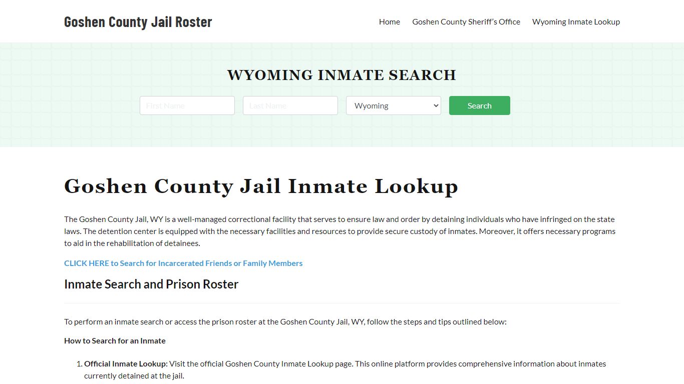 Goshen County Jail Roster Lookup, WY, Inmate Search