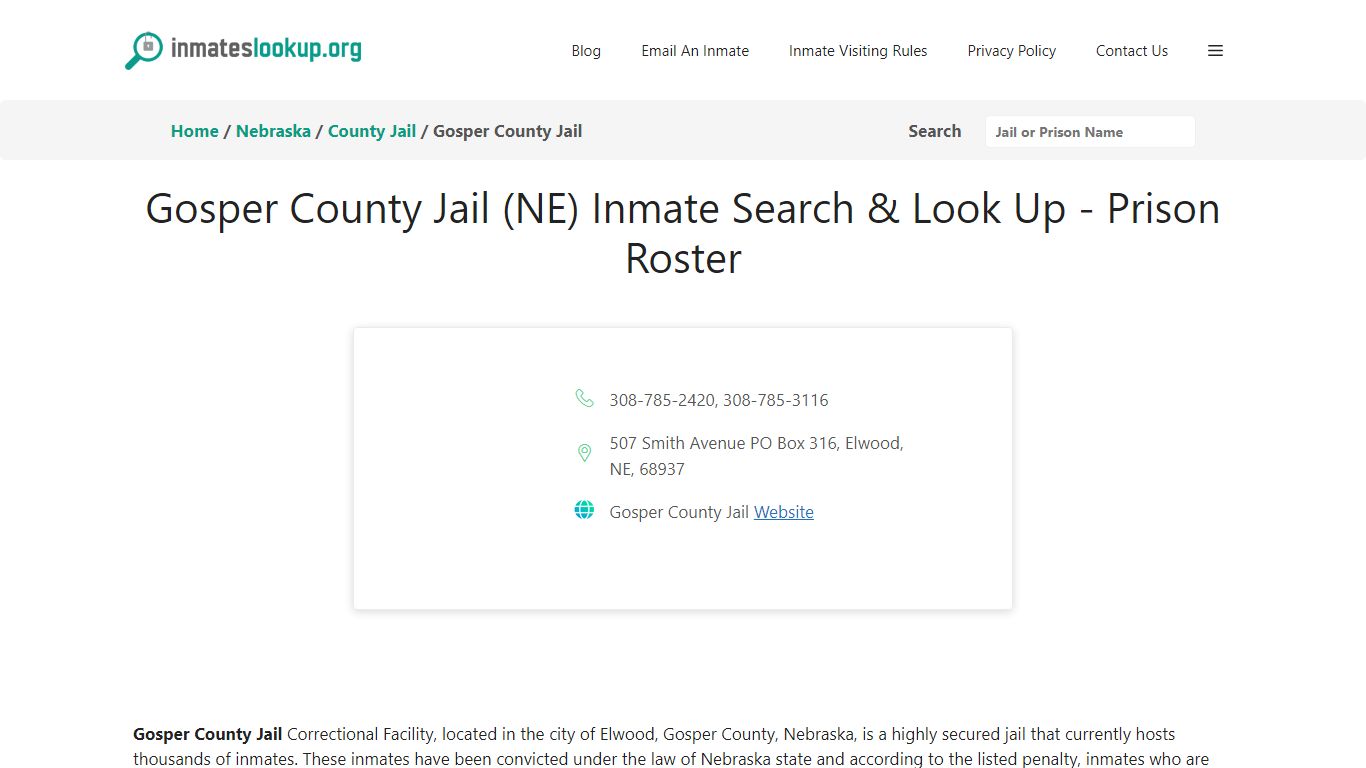 Gosper County Jail (NE) Inmate Search & Look Up - Prison Roster