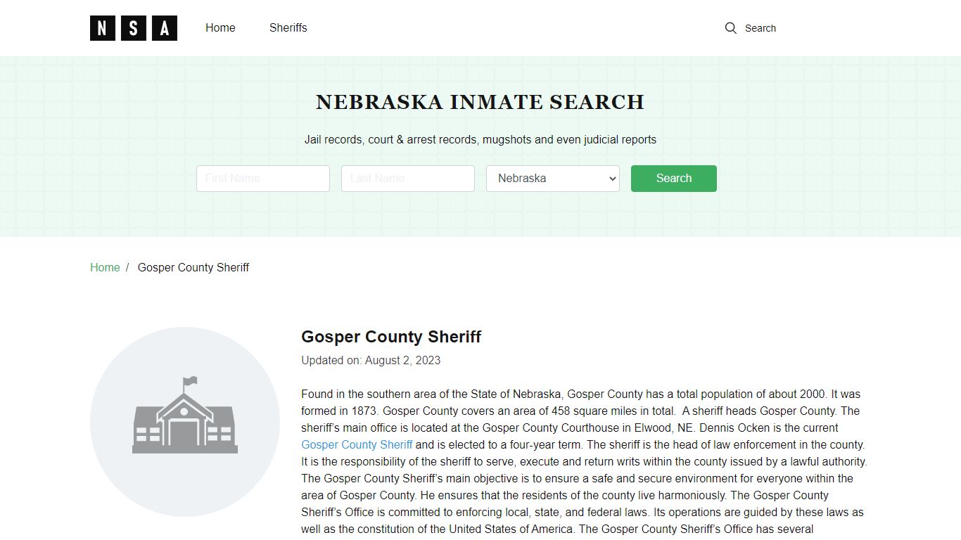 Gosper County Sheriff, Nebraska and County Jail Information