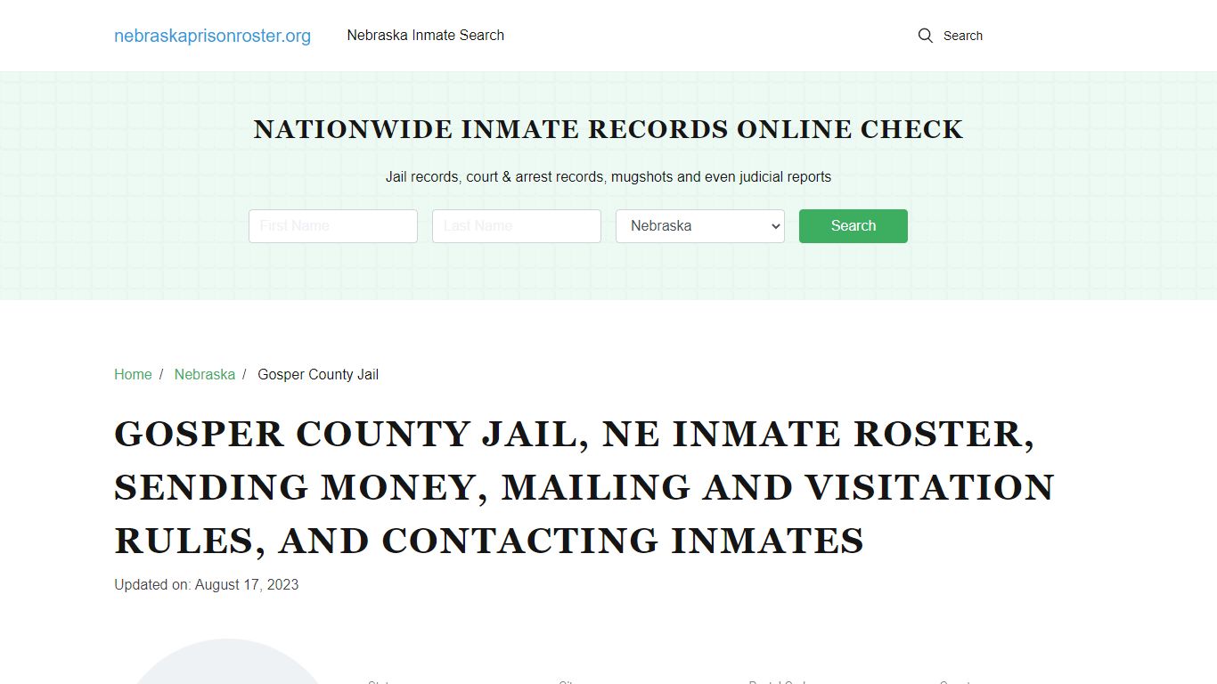 Gosper County Jail, NE: Offender Search, Visitations, Contact Info