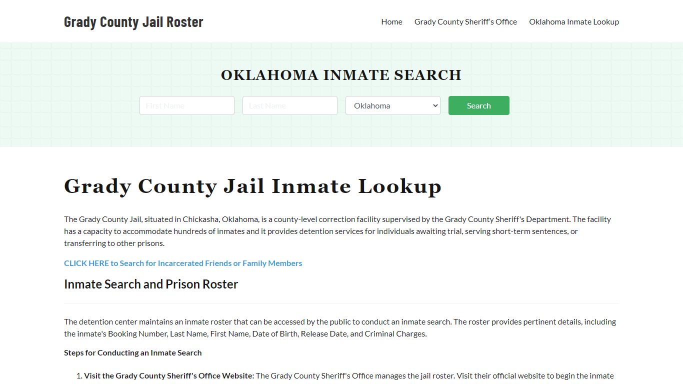 Grady County Jail Roster Lookup, OK, Inmate Search