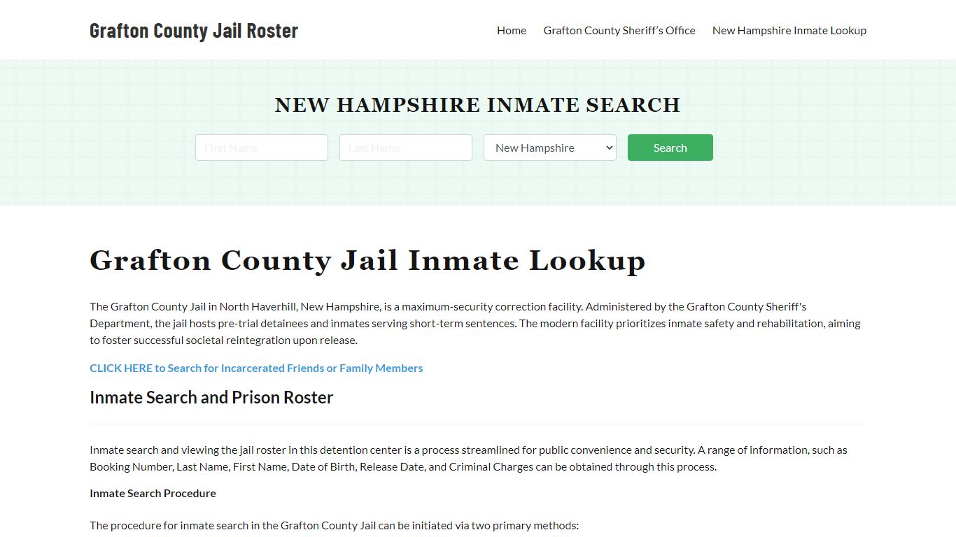 Grafton County Jail Roster Lookup, NH, Inmate Search