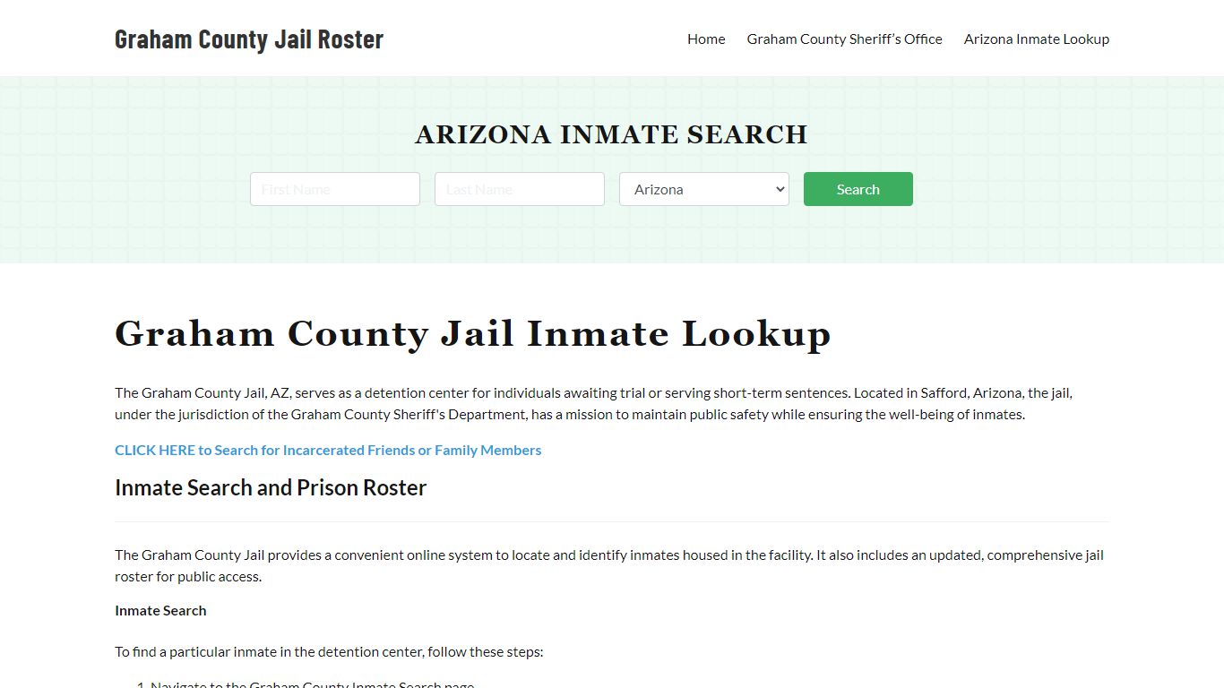 Graham County Jail Roster Lookup, AZ, Inmate Search