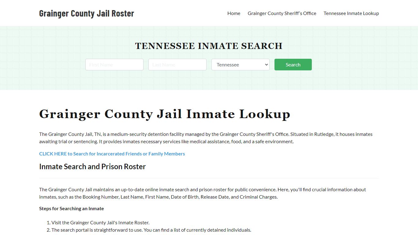 Grainger County Jail Roster Lookup, TN, Inmate Search