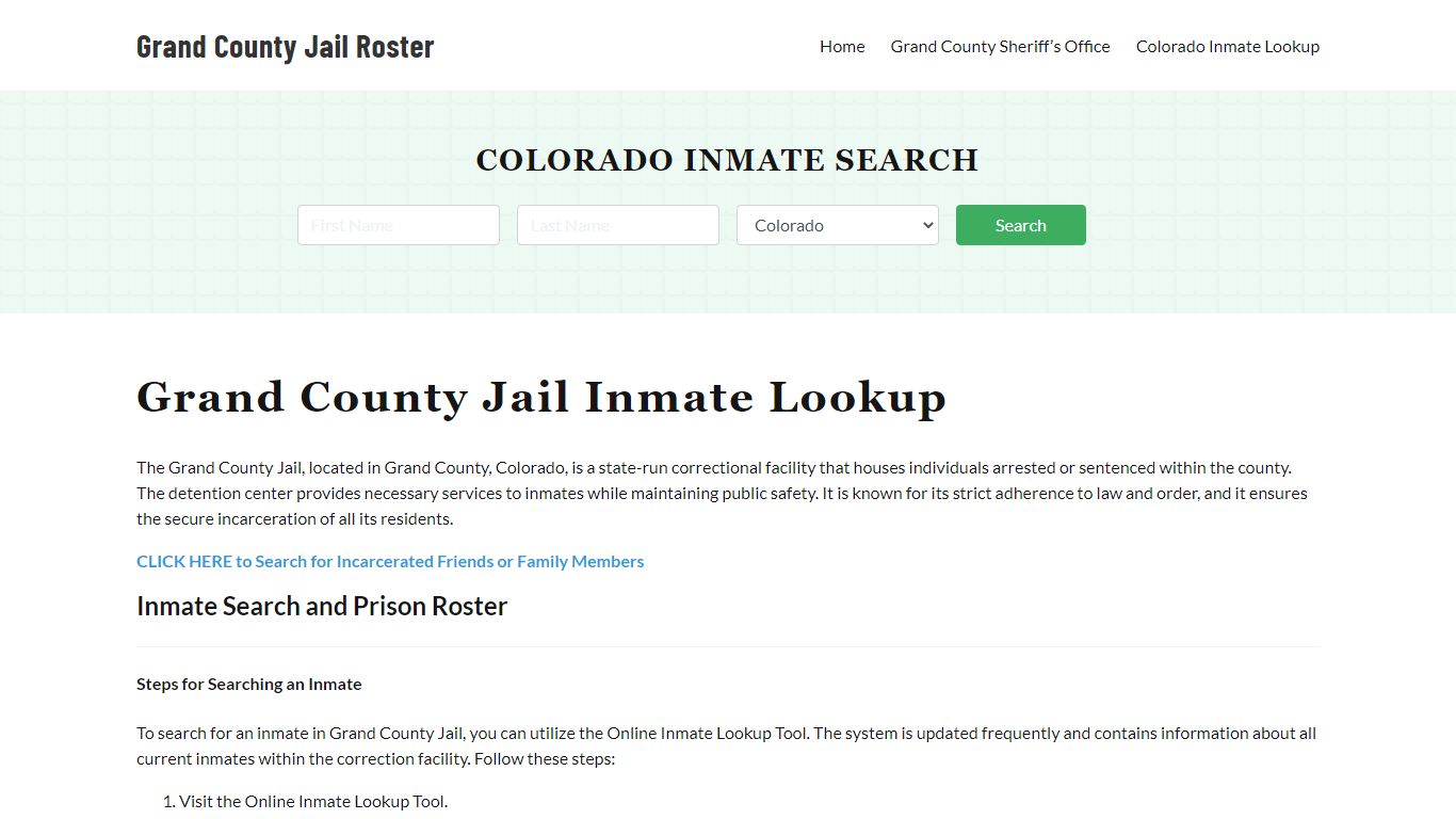 Grand County Jail Roster Lookup, CO, Inmate Search