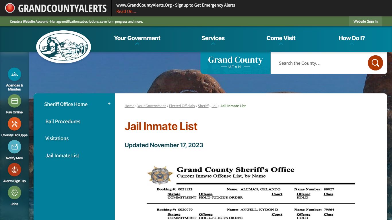 Jail Inmate List | Grand County, UT - Official Website