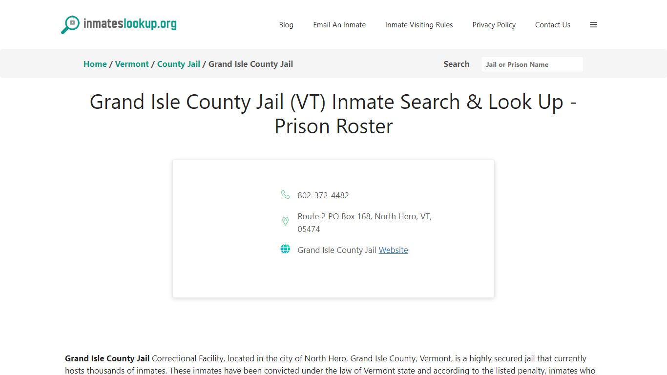 Grand Isle County Jail (VT) Inmate Search & Look Up - Prison Roster