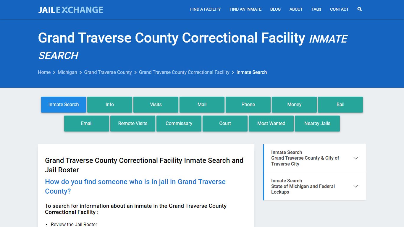 Grand Traverse County Correctional Facility Inmate Search - Jail Exchange
