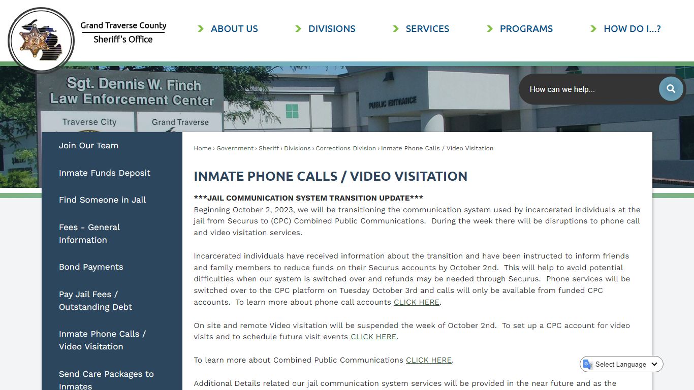 Inmate Phone Calls / Video Visitation | Grand Traverse County, MI