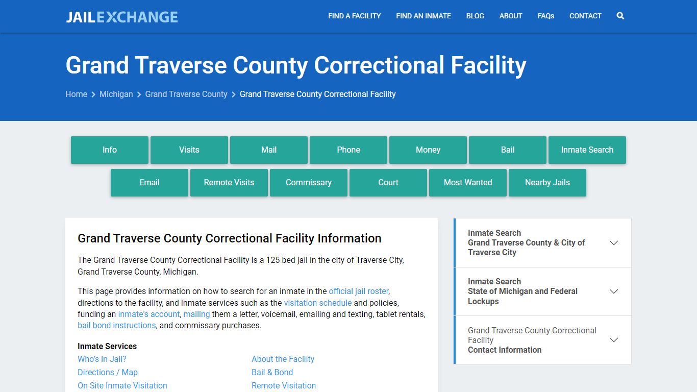 Grand Traverse County Correctional Facility , MI Inmate Search, Information