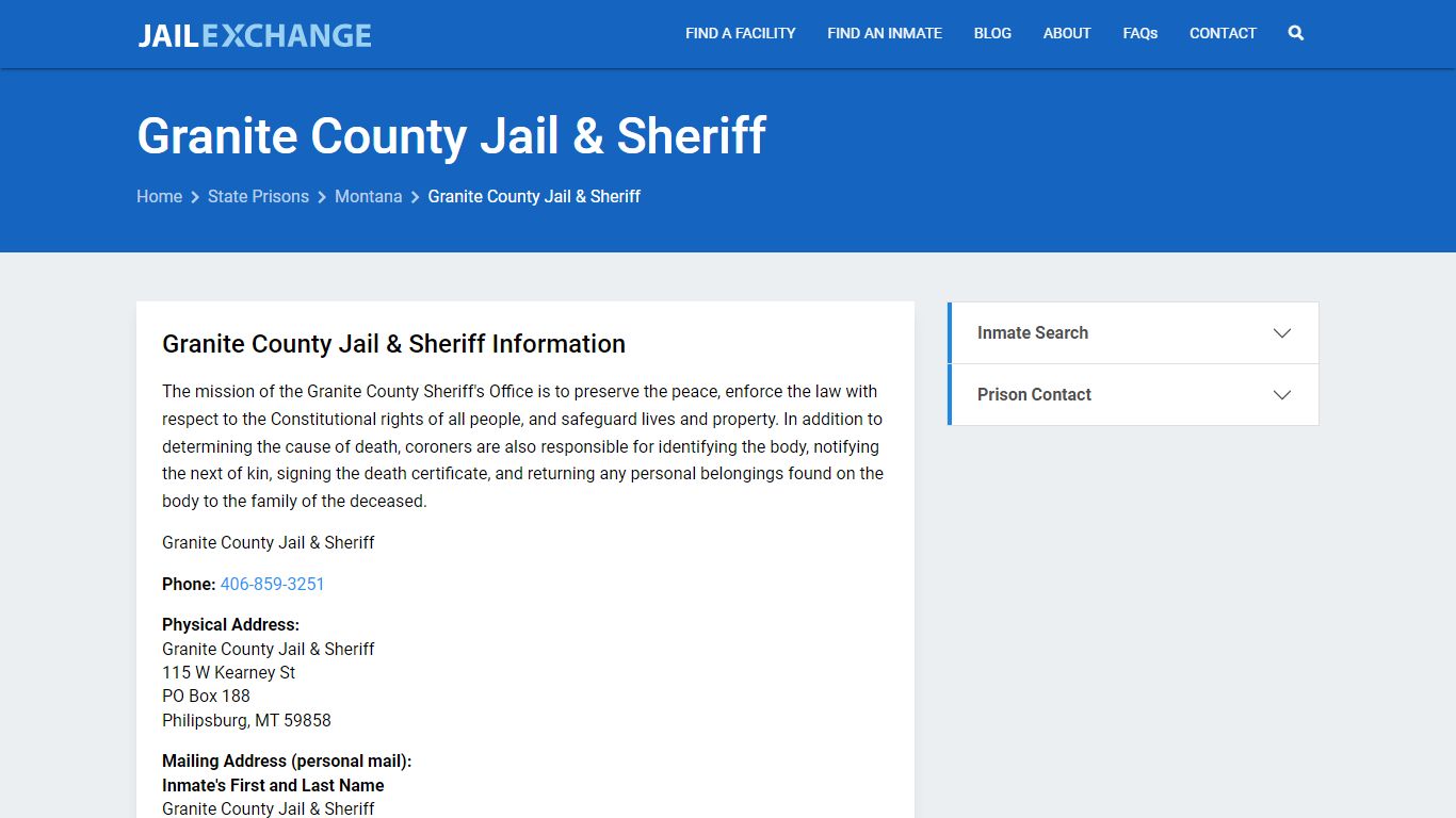Granite County Jail & Sheriff Inmate Search, MT - Jail Exchange