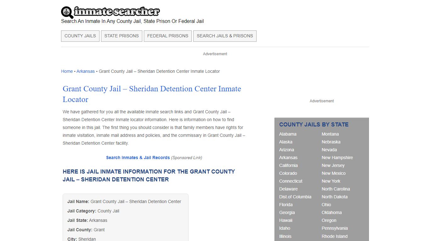 Grant County Jail – Sheridan Detention Center Inmate Locator