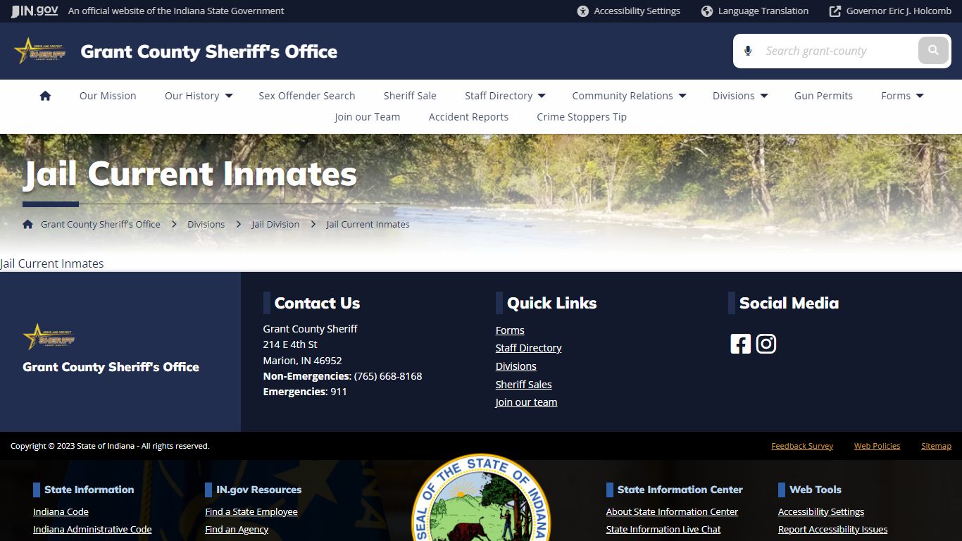 Grant County: Grant County Sheriff's Office: Jail Current Inmates - IN.gov