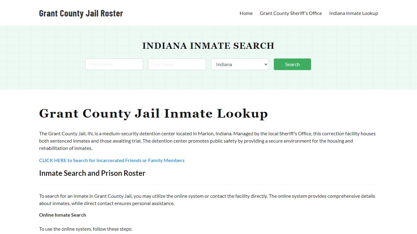 Grant County Jail Roster Lookup, IN, Inmate Search