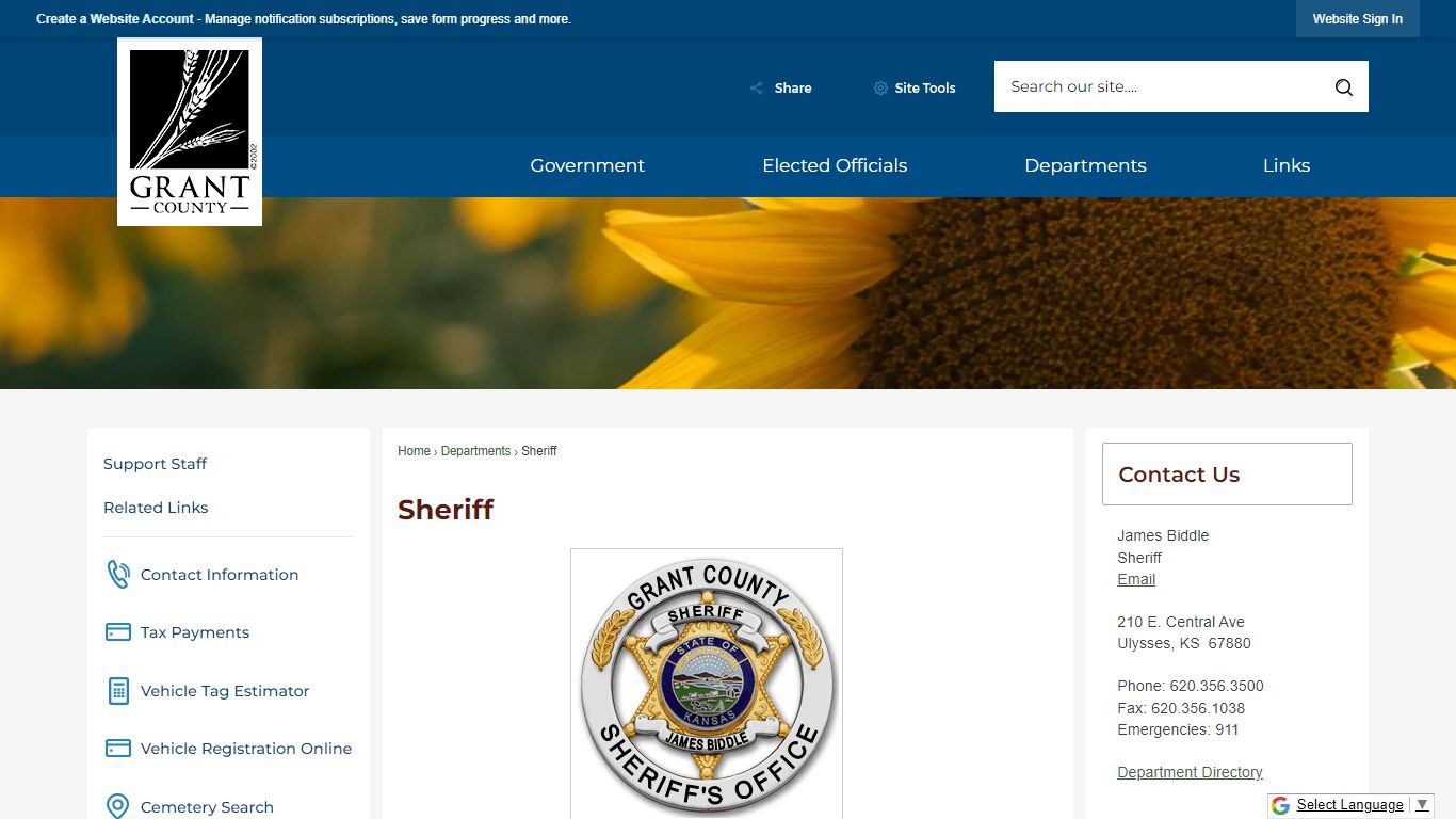 Sheriff | Grant County, KS - Official Website