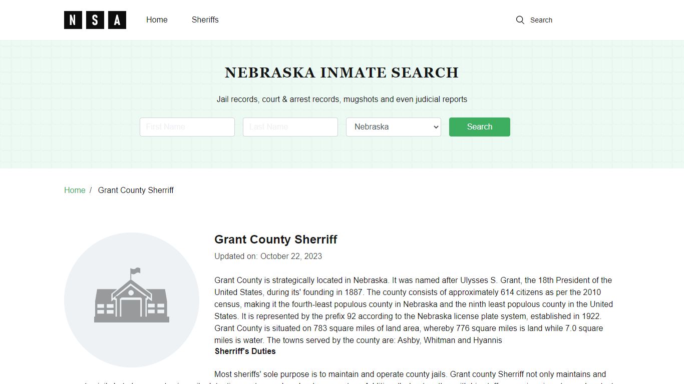 Grant County Nebraska Sheriff and County Jail Information