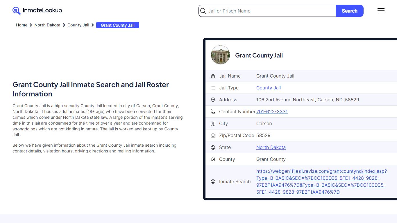 Grant County Jail Inmate Search - Carson North Dakota - Inmate Lookup