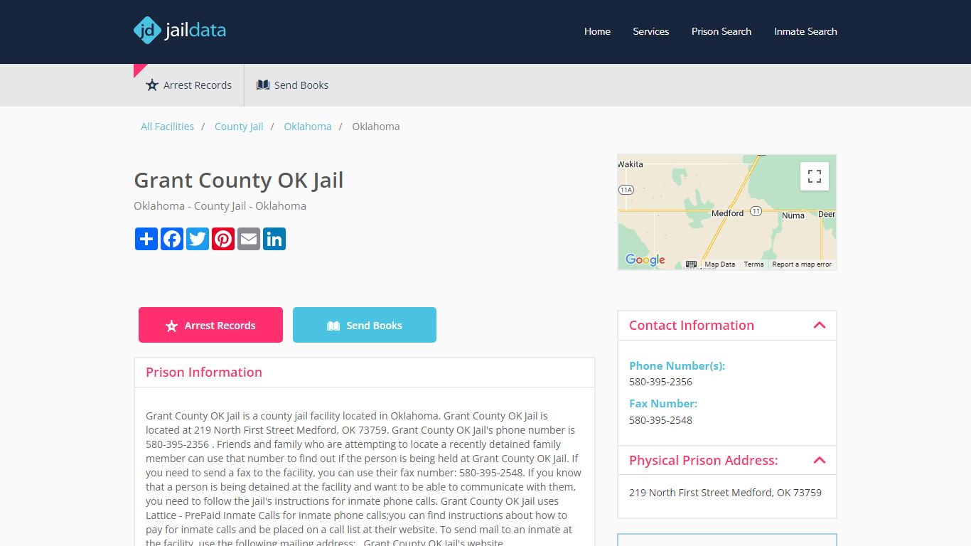Grant County OK Jail Inmate Search and Prisoner Info - Medford, OK
