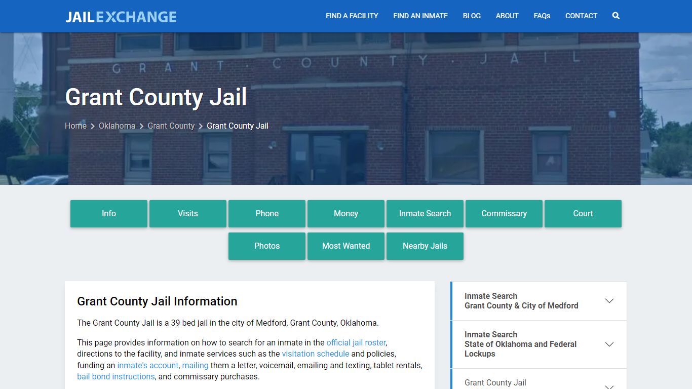 Grant County Jail, OK Inmate Search, Information
