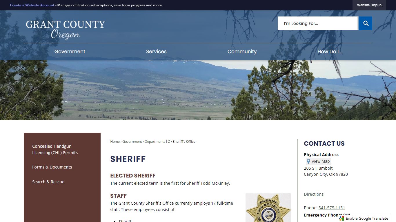 Sheriff | Grant County, OR