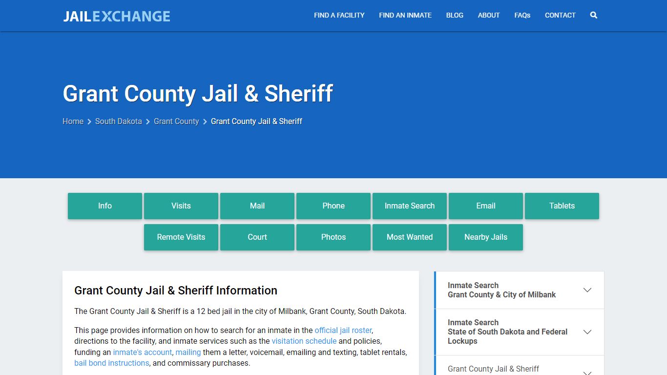 Grant County Jail & Sheriff, SD Inmate Search, Information