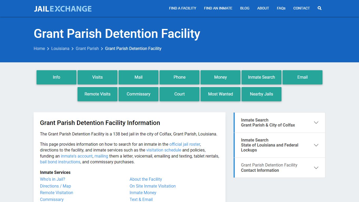Grant Parish Detention Facility, LA Inmate Search, Information