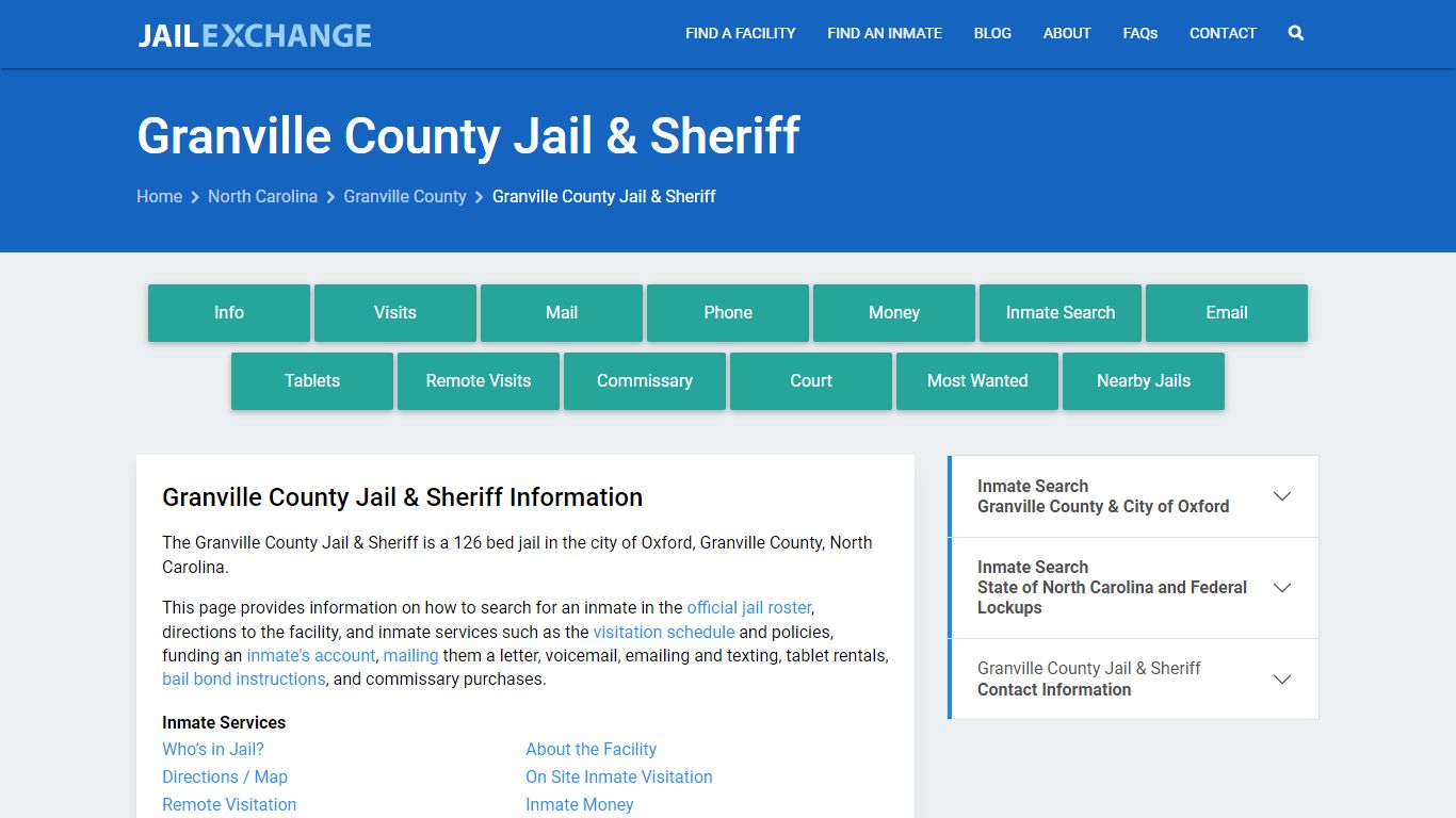 Granville County Jail & Sheriff, NC Inmate Search, Information