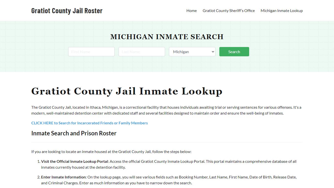 Gratiot County Jail Roster Lookup, MI, Inmate Search
