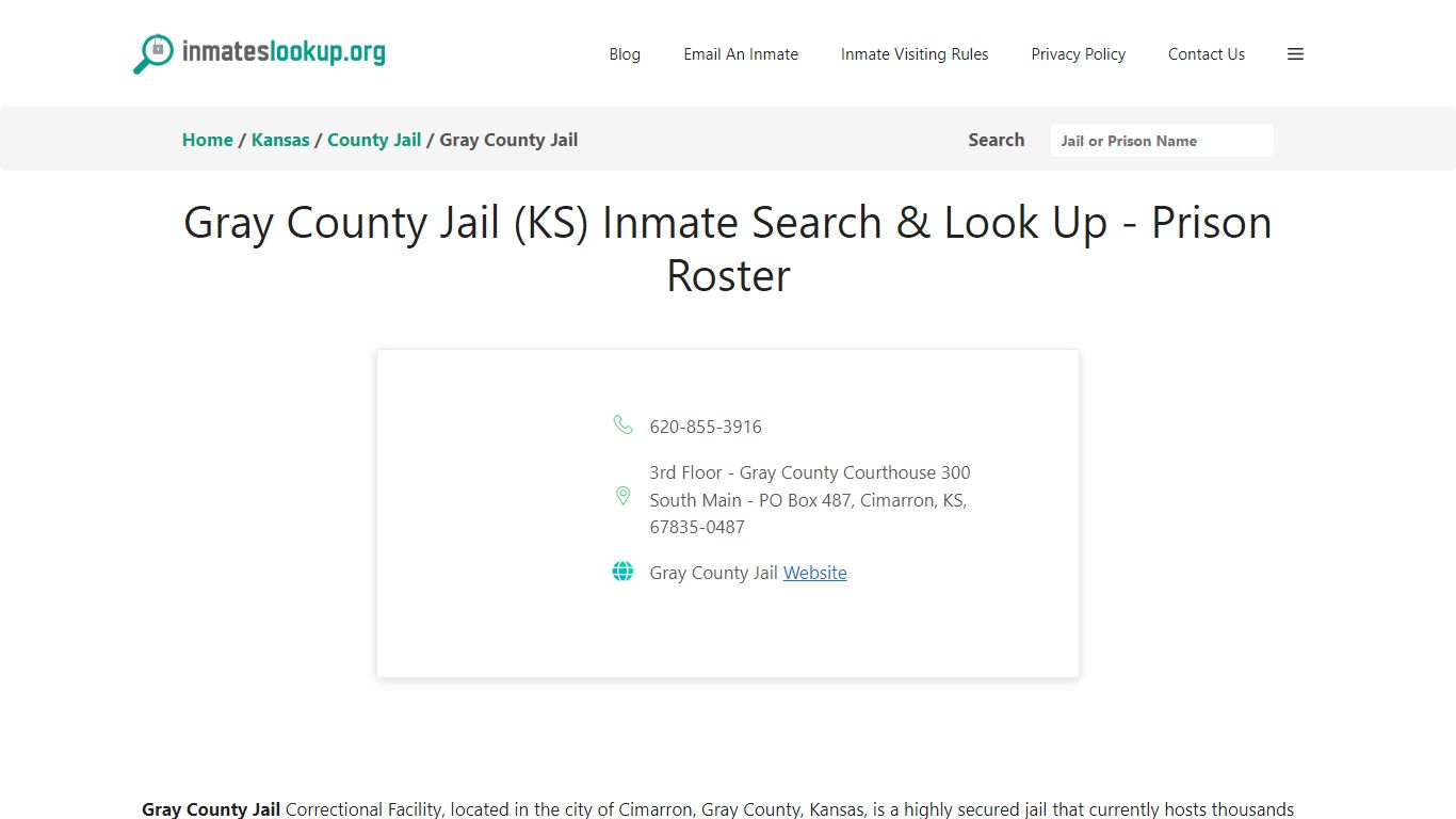 Gray County Jail (KS) Inmate Search & Look Up - Prison Roster
