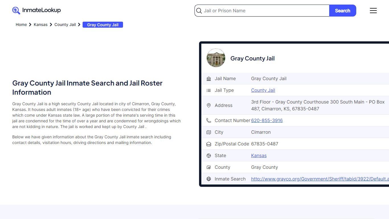 Gray County Jail Inmate Search - Cimarron Kansas - Inmate Lookup