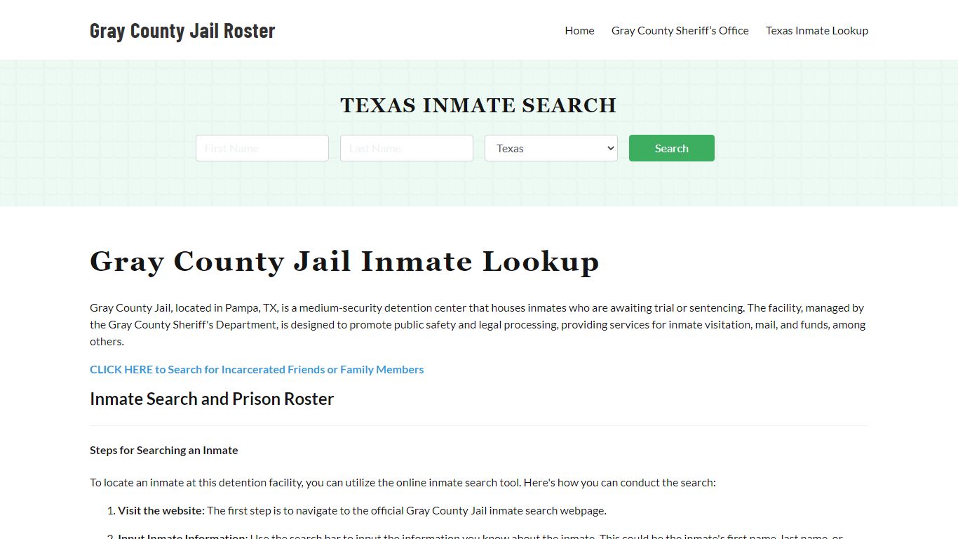 Gray County Jail Roster Lookup, TX, Inmate Search
