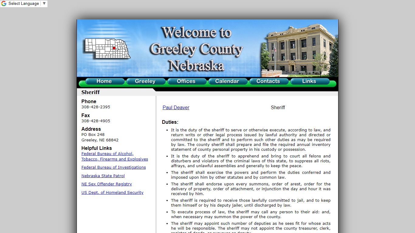Sheriff - Greeley County, Nebraska