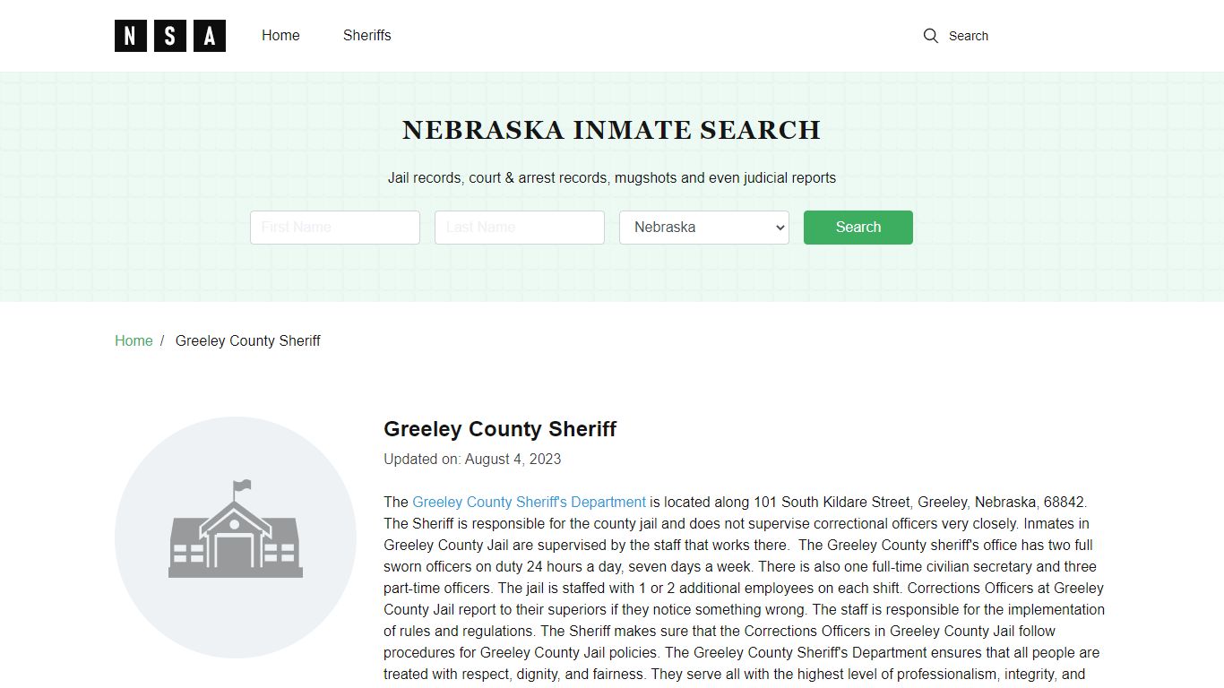 Greeley County Sheriff, Nebraska and County Jail Information