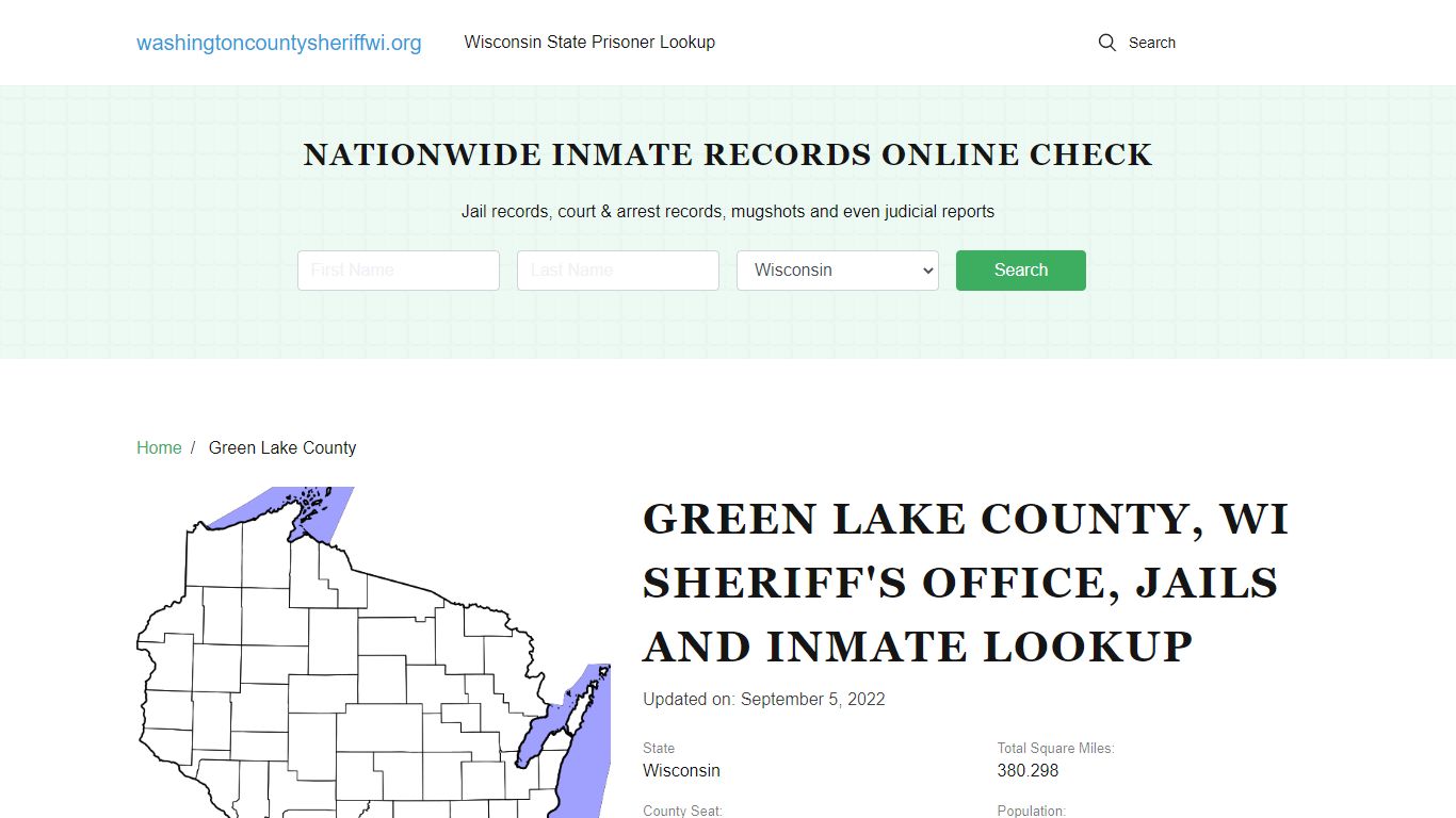 Green Lake County WI Sheriff's Office, Jails and Inmate Lookup