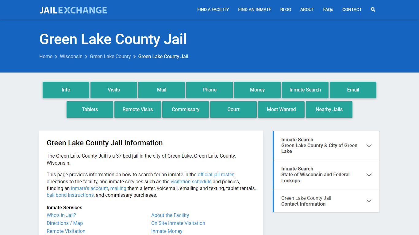 Green Lake County Jail, WI Inmate Search, Information