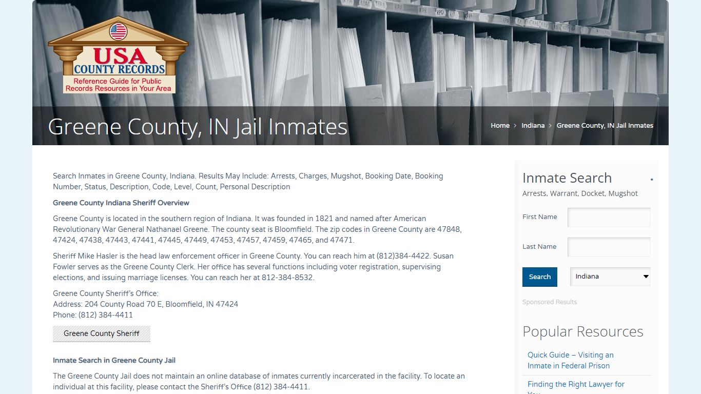 Greene County, IN Jail Inmates | Name Search