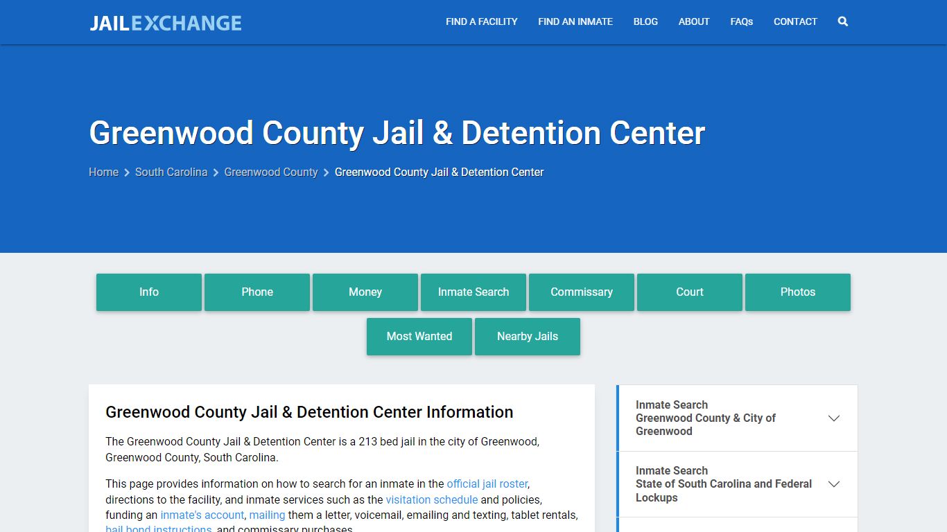 Greenwood County Jail & Detention Center, SC Inmate Search, Information