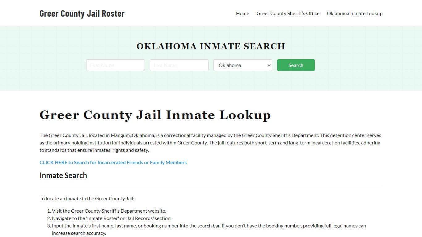 Greer County Jail Roster Lookup, OK, Inmate Search