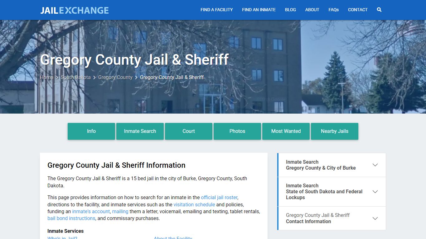 Gregory County Jail & Sheriff, SD Inmate Search, Information