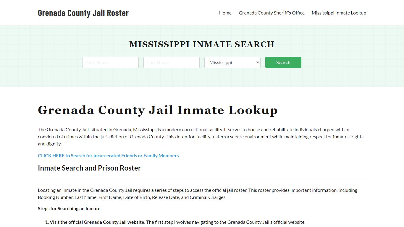 Grenada County Jail Roster Lookup, MS, Inmate Search
