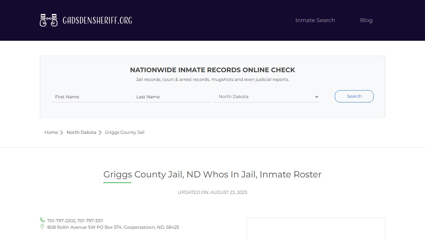 Griggs County Jail, ND Inmate Roster, Whos In Jail - Gadsden County
