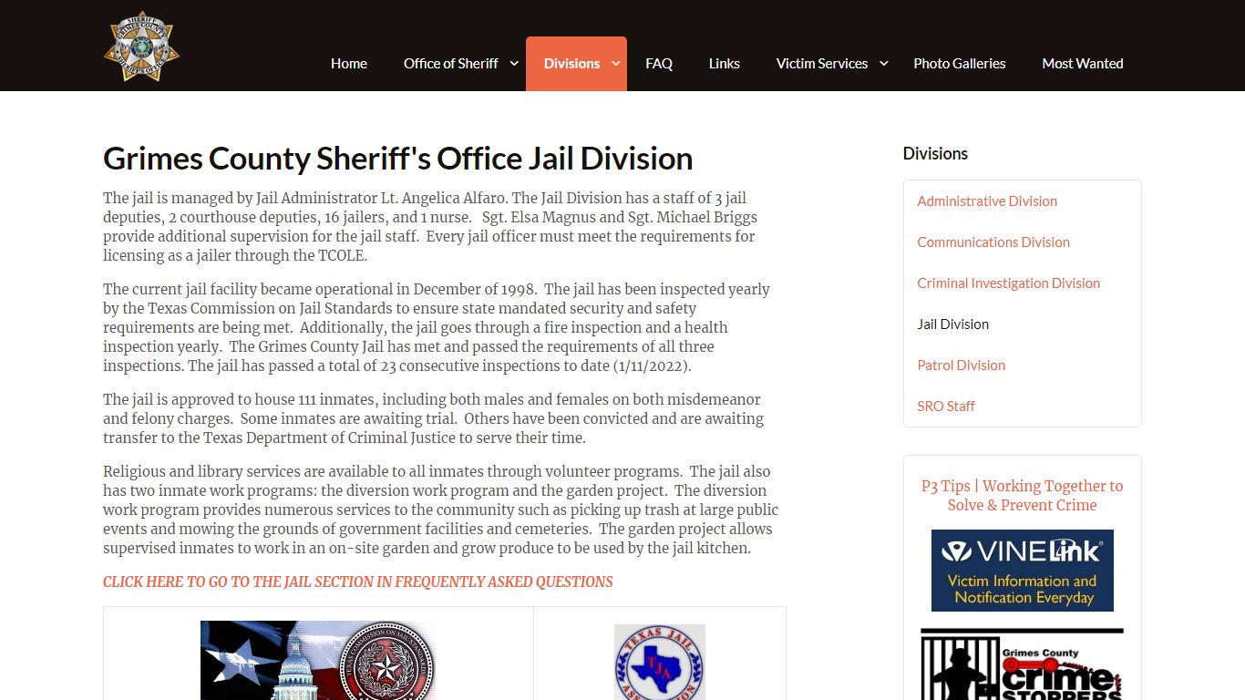 Jail Division | Grimes County Sheriff's Office | Anderson, TX