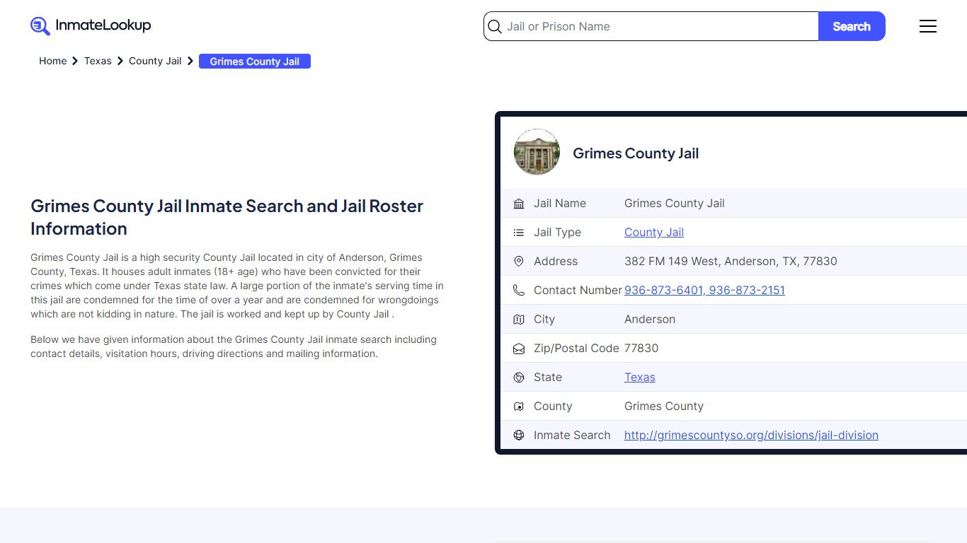 Grimes County Jail (TX) Inmate Search Texas - Inmate Lookup