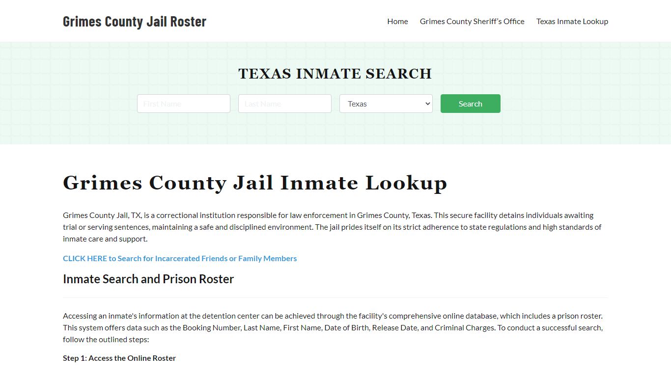 Grimes County Jail Roster Lookup, TX, Inmate Search